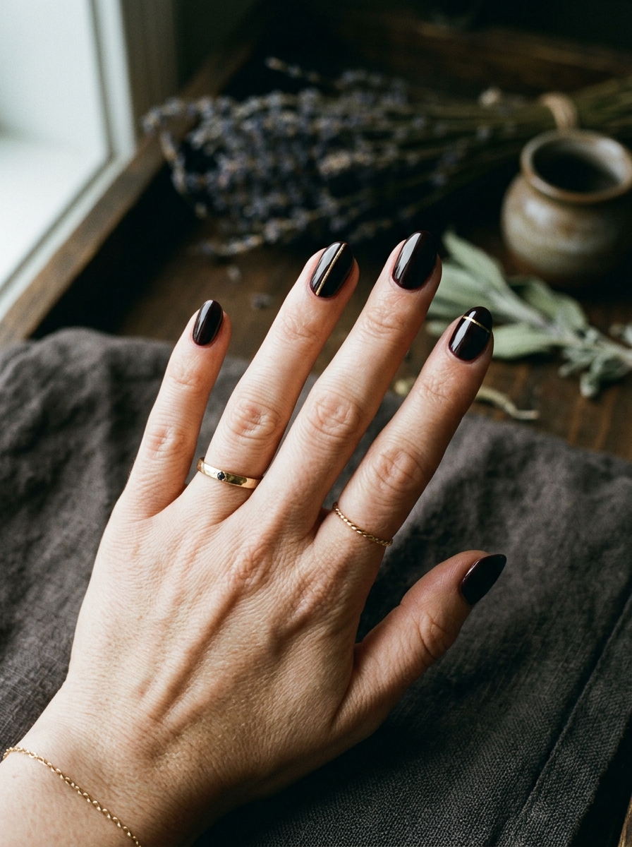 Witchy Nails mit Goldlinie als Witchy Nails Inspiration 2026